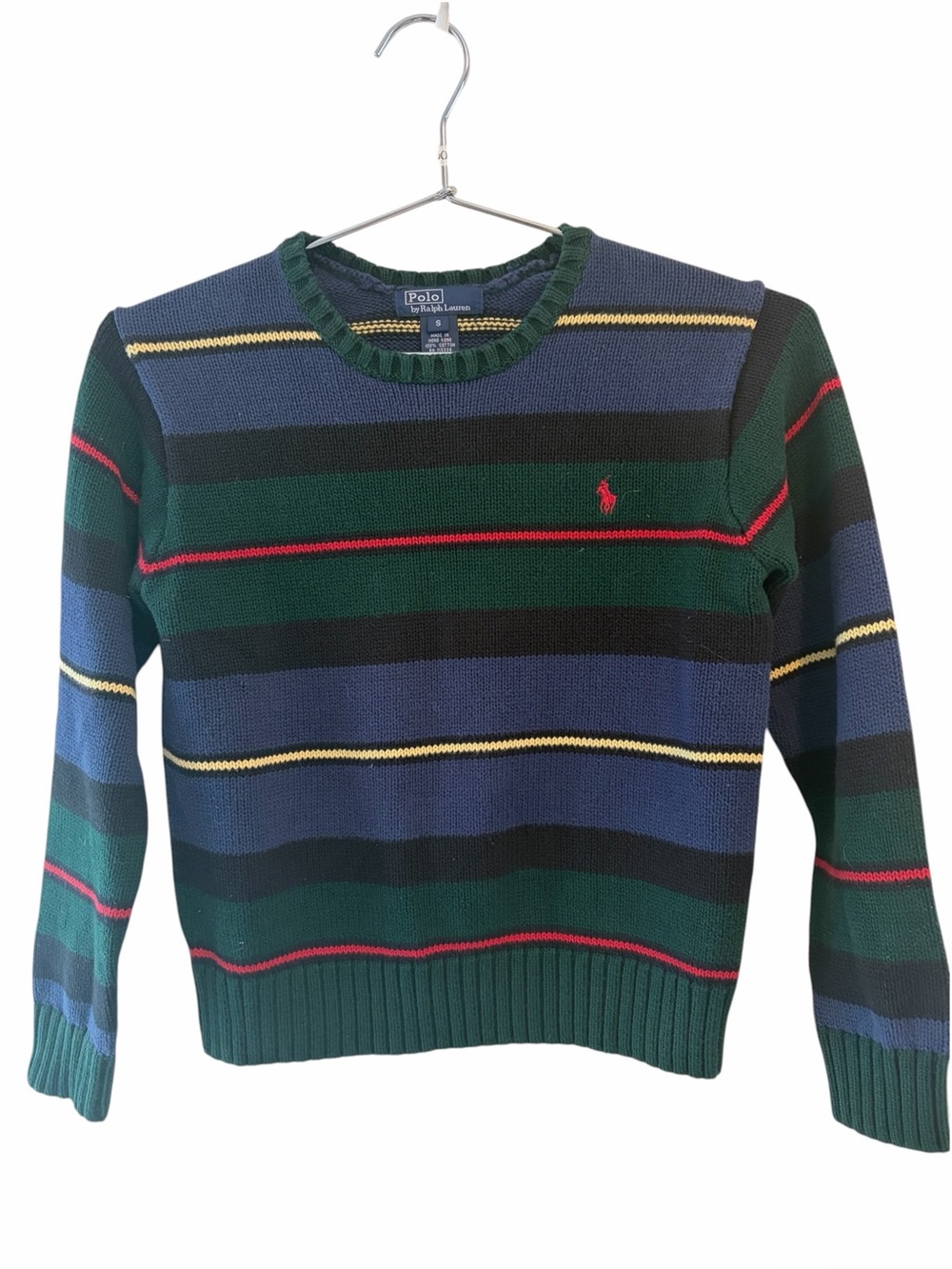 Polo by Ralph Lauren Men’s Green & Blue Striped Crewneck Sweater